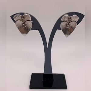 Vintage Coro silver tone hearts and rhinestone clip on earrings